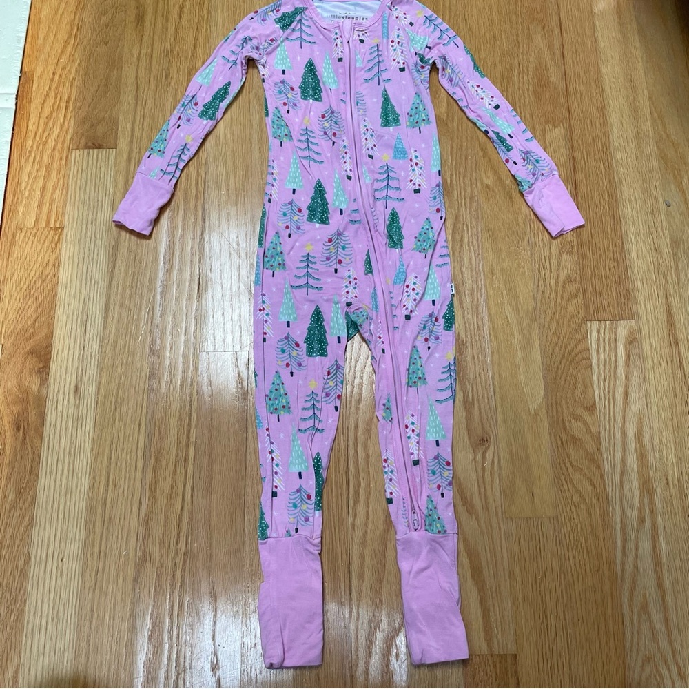 Little sleepies bamboo pink Christmas tree footed zippy size 3T